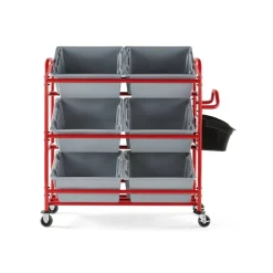 Rubbermaid Commercial Tote Picking Cart, Metal, 3 Shelves, 450 lb Capacity, 57" x 18.5" x 55", Red