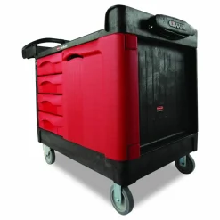 Rubbermaid Commercial TradeMaster Cart with One Door, Plastic, 3 Shelves, 4 Drawers, 750 lb Capacity, 26.25
