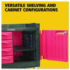 Rubbermaid Commercial TradeMaster Cart with One Door, Plastic, 3 Shelves, 4 Drawers, 750 lb Capacity, 26.25