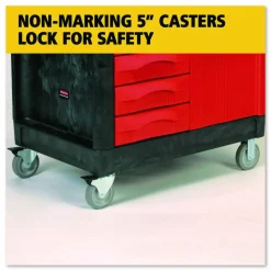 Rubbermaid Commercial TradeMaster Cart with One Door, Plastic, 3 Shelves, 4 Drawers, 750 lb Capacity, 26.25