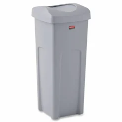 Rubbermaid Commercial Universal Square Trash Can with Swing Lid, 23 gal, Plastic, Gray