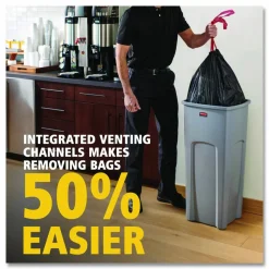 Rubbermaid Commercial Universal Square Trash Can with Swing Lid, 23 gal, Plastic, Gray