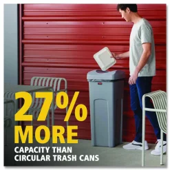 Rubbermaid Commercial Universal Square Trash Can with Swing Lid, 23 gal, Plastic, Gray