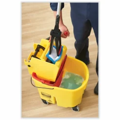 Rubbermaid Commercial WaveBrake 2.0 Bucket/Wringer Combos, Side-Press, 35 qt, Plastic, Green