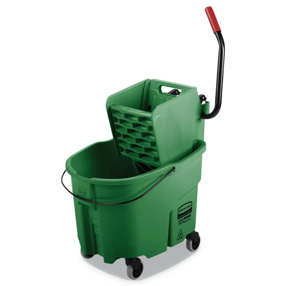 Rubbermaid Commercial WaveBrake 2.0 Bucket/Wringer Combos, Side-Press, 35 qt, Plastic, Green