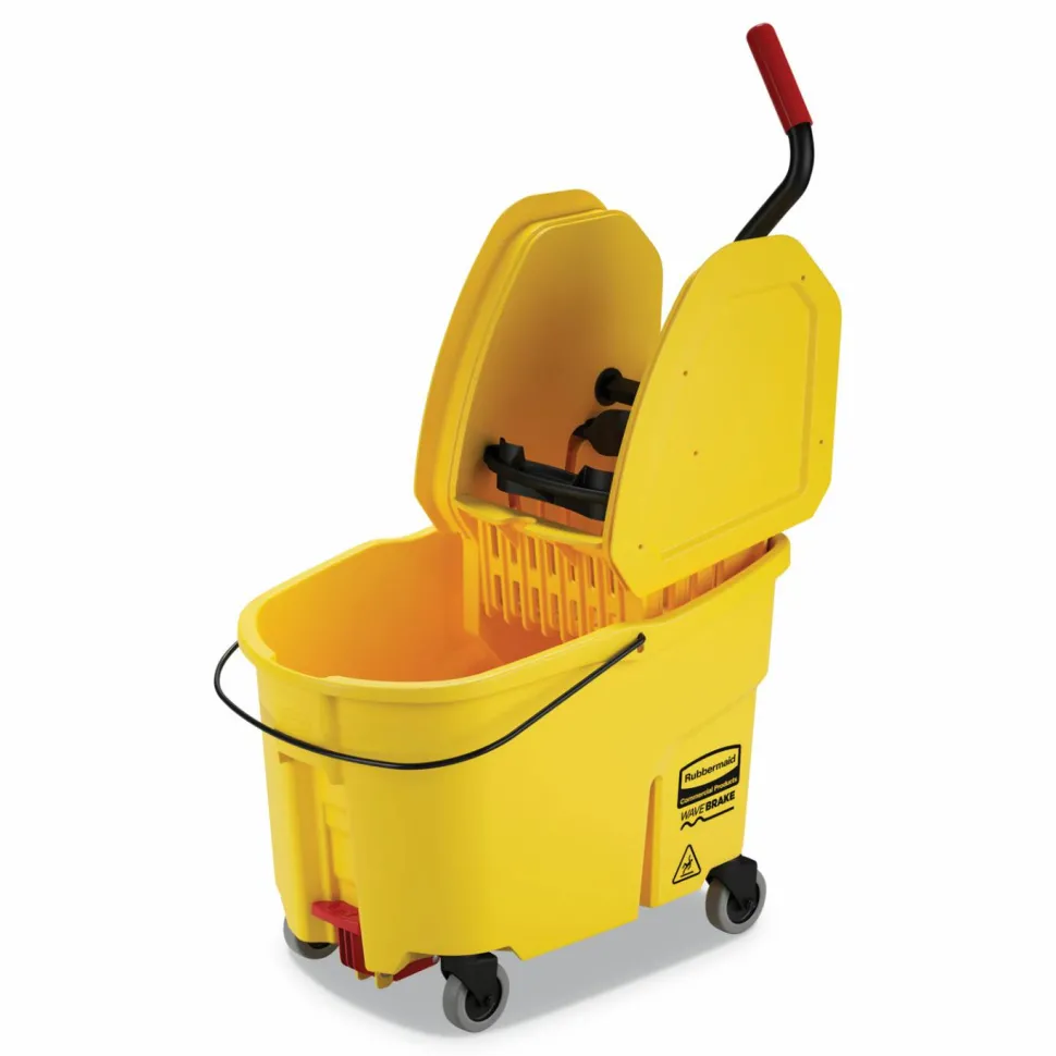 Rubbermaid Commercial WaveBrake 2.0 Bucket/Wringer Combos, Down-Press, 44 qt, Plastic, Yellow