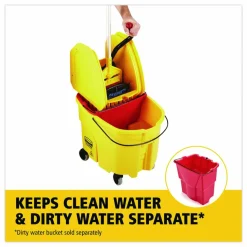 Rubbermaid Commercial WaveBrake 2.0 Bucket/Wringer Combos, Down-Press, 35 qt, Plastic, Yellow