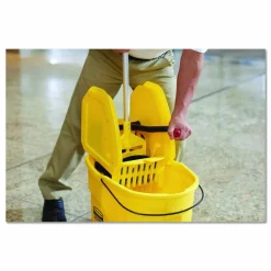 Rubbermaid Commercial WaveBrake 2.0 Bucket/Wringer Combos, Down-Press, 35 qt, Plastic, Yellow