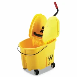 Rubbermaid Commercial WaveBrake 2.0 Bucket/Wringer Combos, Down-Press, 35 qt, Plastic, Yellow