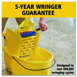 Rubbermaid Commercial WaveBrake 2.0 Bucket/Wringer Combos, Side-Press, 26 qt, Plastic, Yellow