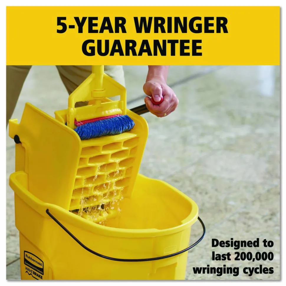 Rubbermaid Commercial WaveBrake 2.0 Bucket/Wringer Combos, Side-Press, 26 qt, Plastic, Yellow
