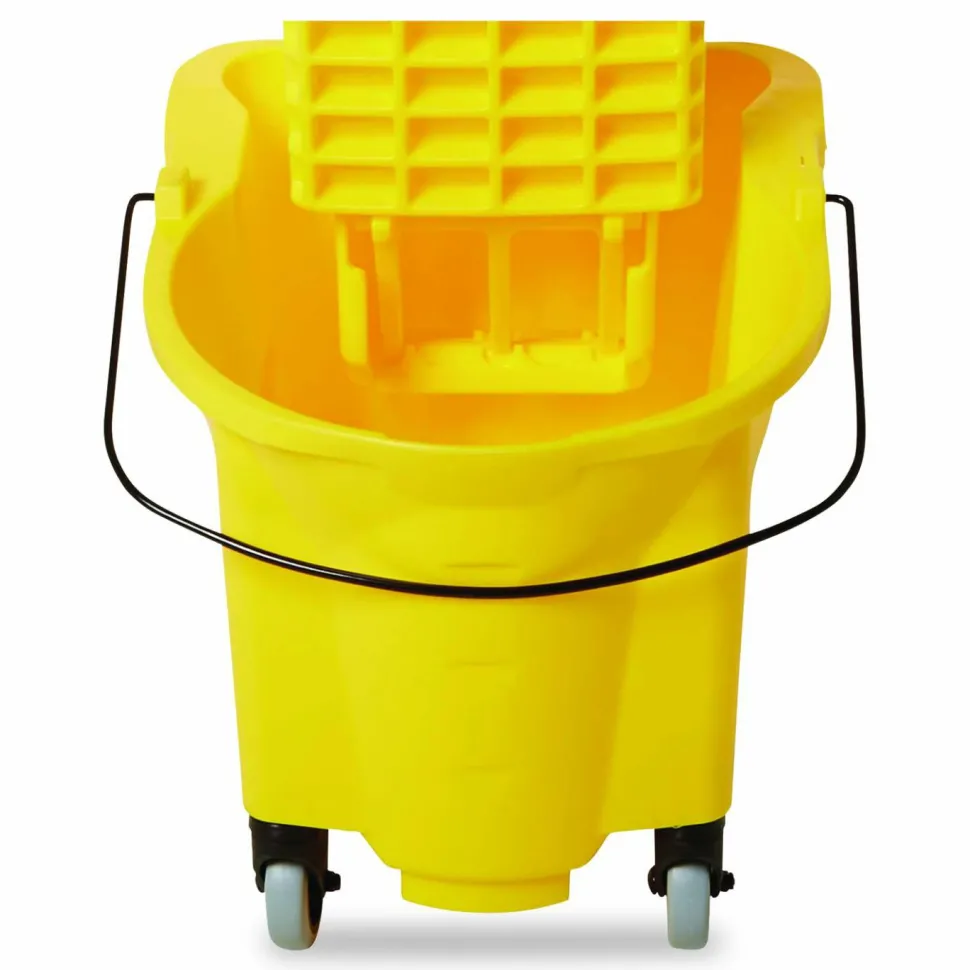 Rubbermaid Commercial WaveBrake 2.0 Bucket/Wringer Combos, Side-Press, 26 qt, Plastic, Yellow