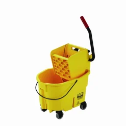 Rubbermaid Commercial WaveBrake 2.0 Bucket/Wringer Combos, Side-Press, 26 qt, Plastic, Yellow