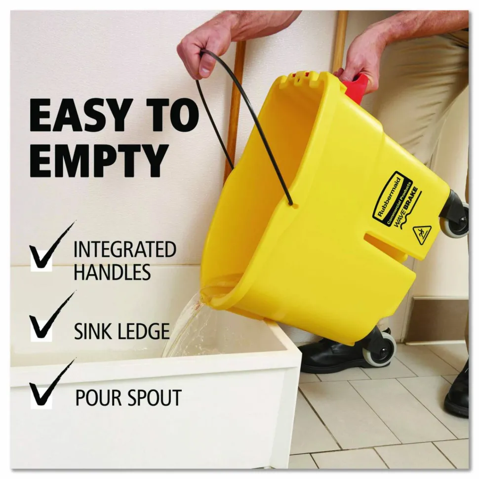 Rubbermaid Commercial WaveBrake 2.0 Bucket/Wringer Combos, Side-Press, 26 qt, Plastic, Yellow