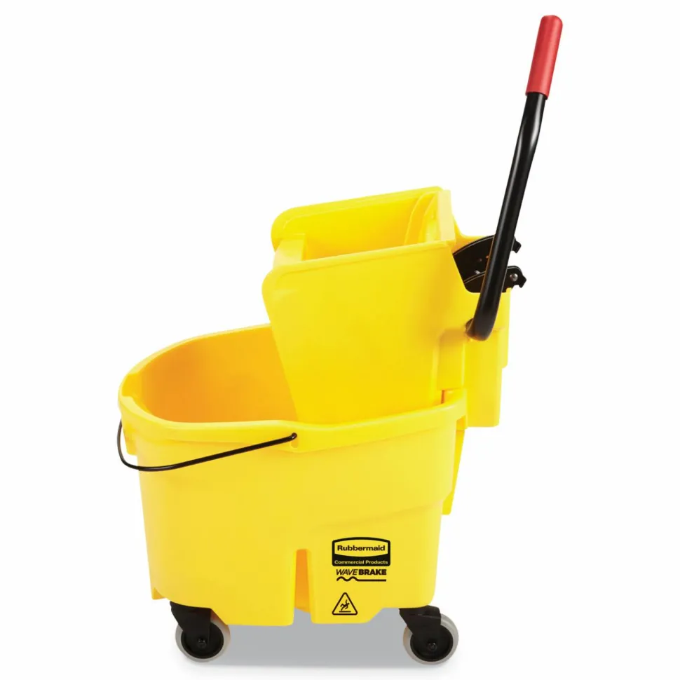 Rubbermaid Commercial WaveBrake 2.0 Bucket/Wringer Combos, Side-Press, 26 qt, Plastic, Yellow
