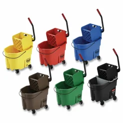 Rubbermaid Commercial WaveBrake 2.0 Bucket/Wringer Combos, Down-Press, 35 qt, Plastic, Black