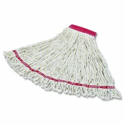 Rubbermaid Commercial Web Foot Shrinkless Looped-End Wet Mop Head, Cotton/Synthetic, Large, White, 1" White Headband