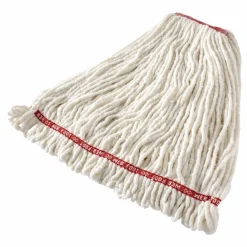 Rubbermaid Commercial Web Foot Shrinkless Looped-End Wet Mop Head, Cotton/Synthetic, Large, White, 1" White Headband