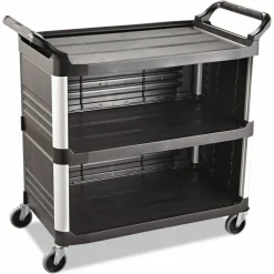 Rubbermaid Commercial Xtra Utility Cart with Enclosed Sides and Back, Plastic, 3 Shelves, 300 lb Capacity, 20" x 40.63" x 37.8", Black