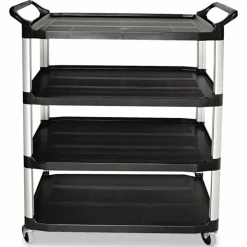 Rubbermaid Commercial Xtra Utility Cart with Open Sides, Plastic, 4 Shelves, 400 lb Capacity, 40.63" x 20" x 51", Black