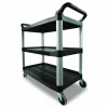 Rubbermaid Commercial Xtra Utility Cart with Open Sides, Plastic, 3 Shelves, 300 lb Capacity, 40.63" x 20" x 37.81", Black