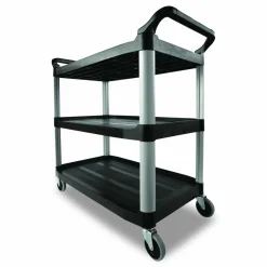 Rubbermaid Commercial Xtra Utility Cart with Open Sides, Plastic, 3 Shelves, 300 lb Capacity, 40.63" x 20" x 37.81", Black