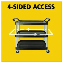 Rubbermaid Commercial Xtra Utility Cart with Open Sides, Plastic, 3 Shelves, 300 lb Capacity, 40.63