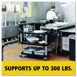Rubbermaid Commercial Xtra Utility Cart with Open Sides, Plastic, 3 Shelves, 300 lb Capacity, 40.63