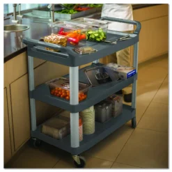 Rubbermaid Commercial Xtra Utility Cart with Open Sides, Plastic, 3 Shelves, 300 lb Capacity, 40.63