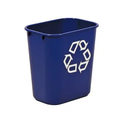 Rubbermaid Deskside "We Recycle" Container, 3 1/4 Gallons (12.3L), 12 1/8"H x 11 3/8"W x 8 1/4"D, Blue