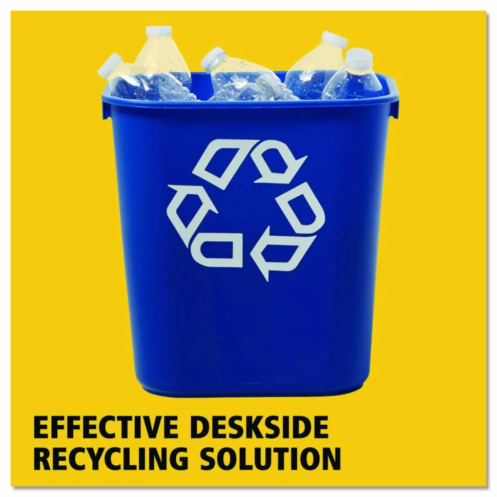 Rubbermaid Deskside "We Recycle" Container, 3 1/4 Gallons (12.3L), 12 1/8"H x 11 3/8"W x 8 1/4"D, Blue