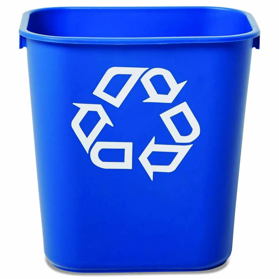 Rubbermaid Deskside "We Recycle" Container, 3 1/4 Gallons (12.3L), 12 1/8"H x 11 3/8"W x 8 1/4"D, Blue