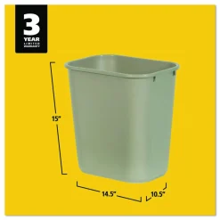 Rubbermaid Durable Polyethylene Wastebasket, 7 Gallons (26.5L), Beige