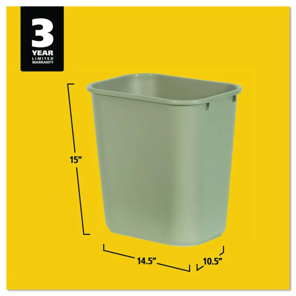 Rubbermaid Durable Polyethylene Wastebasket, 7 Gallons (26.5L), Beige