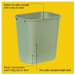 Rubbermaid Durable Polyethylene Wastebasket, 7 Gallons (26.5L), Beige