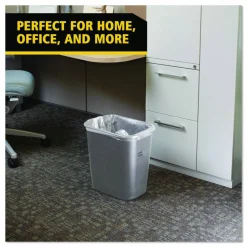 Rubbermaid Durable Rectangular Plastic Wastebasket, 7 Gallons, 15"H x 14-1/4"W x 10-1/4"D, Gray