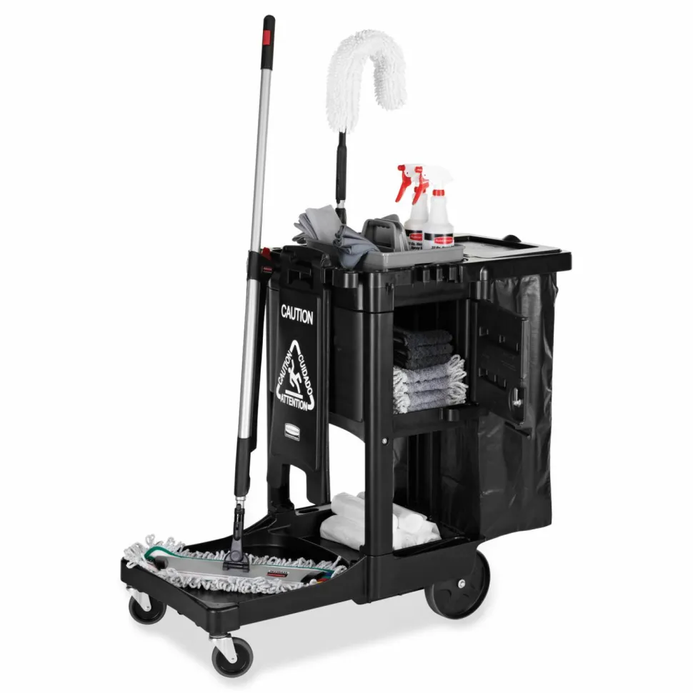 Rubbermaid Executive Janitorial Cart, 22 1/2" x 11 3/4" x 34 1/2", Black