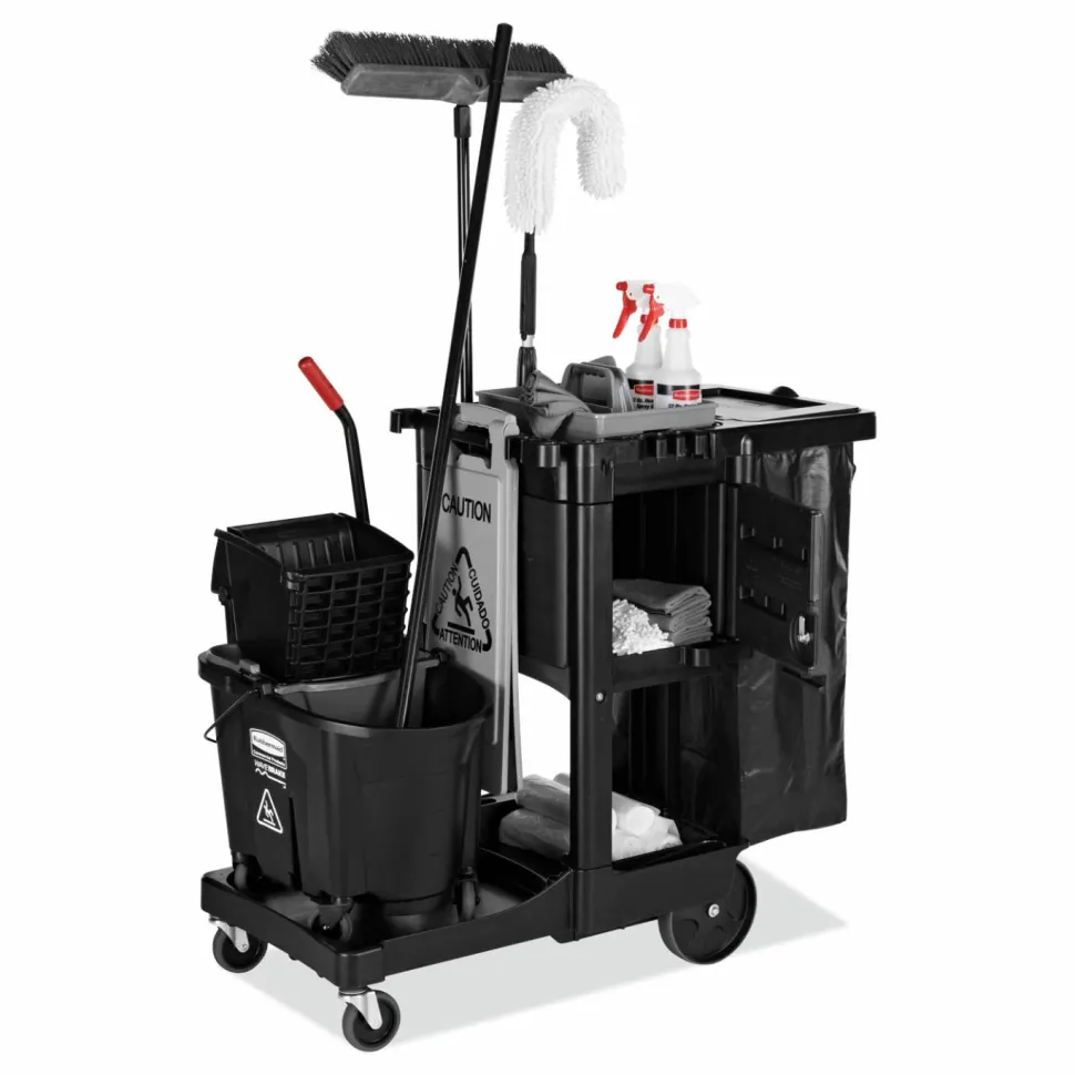 Rubbermaid Executive Janitorial Cart, 22 1/2" x 11 3/4" x 34 1/2", Black