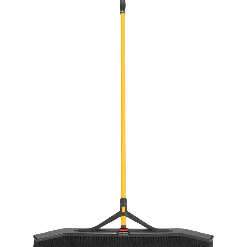 Rubbermaid Maximizer Push-To-Center Broom, 36", Black/Yellow