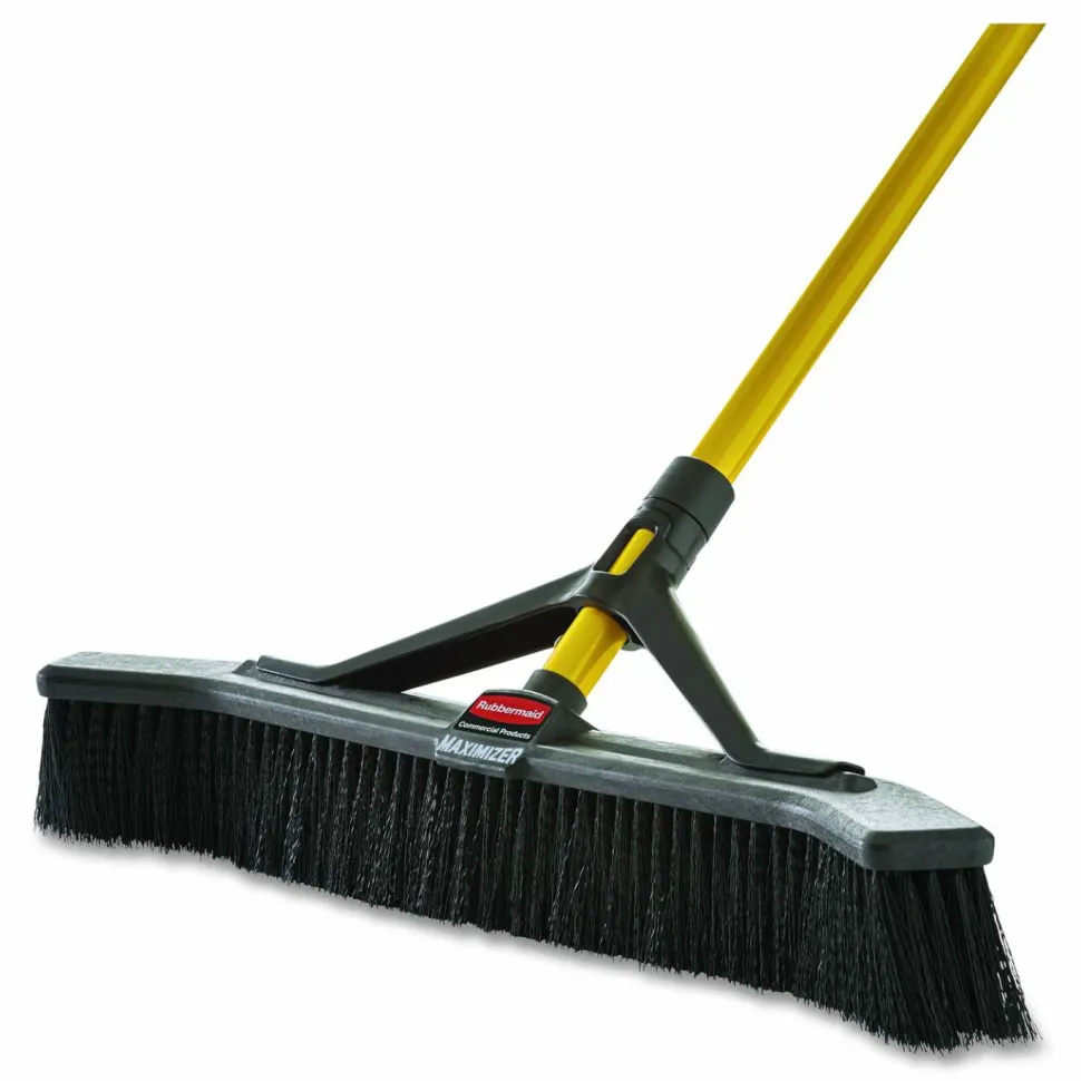 Rubbermaid Maximizer Push-To-Center Broom, 36", Black/Yellow