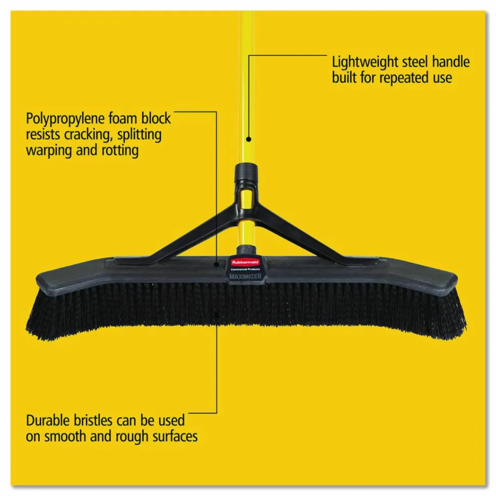 Rubbermaid Maximizer Push-To-Center Broom, 36", Black/Yellow