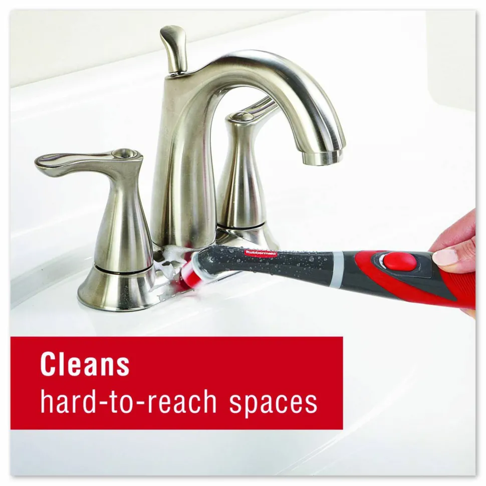 Rubbermaid Reveal Power Scrubber, Red/White Nylon Bristles, 1.73" Brush, Red Plastic Handle