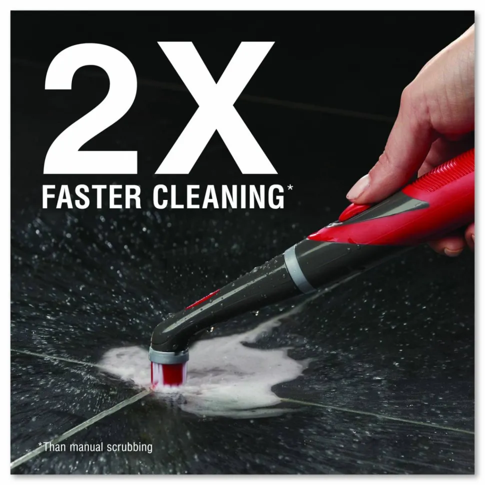 Rubbermaid Reveal Power Scrubber, Red/White Nylon Bristles, 1.73" Brush, Red Plastic Handle