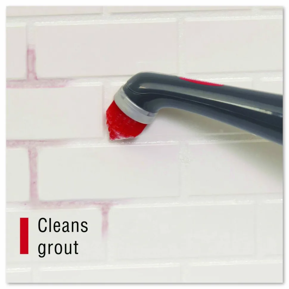 Rubbermaid Reveal Power Scrubber, Red/White Nylon Bristles, 1.73" Brush, Red Plastic Handle