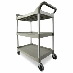 Rubbermaid 3-Shelf Utility Cart, 37 3/4"H x 33 5/8"W x 18 5/8"D, Platinum