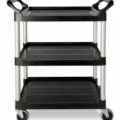 Rubbermaid 3-Shelf Utility Cart, 37 3/4"H x 33 5/8"W x 18 5/8"D, Black