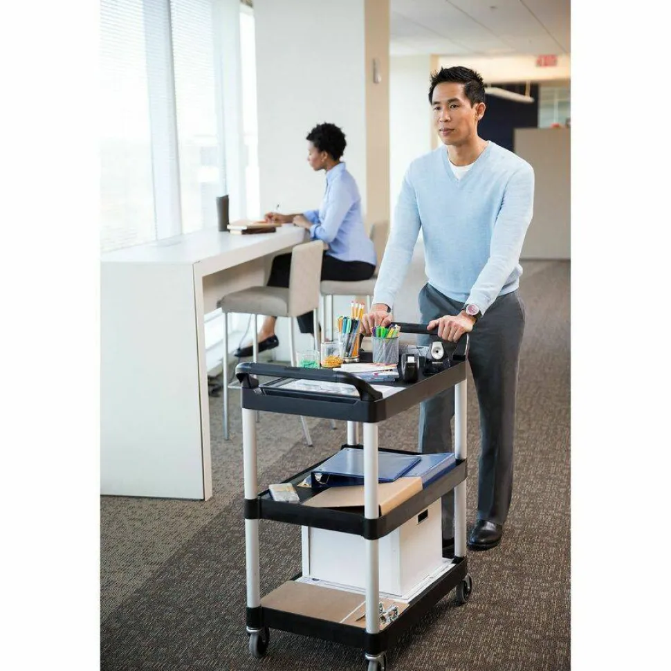 Rubbermaid 3-Shelf Utility Cart, 37 3/4"H x 33 5/8"W x 18 5/8"D, Black