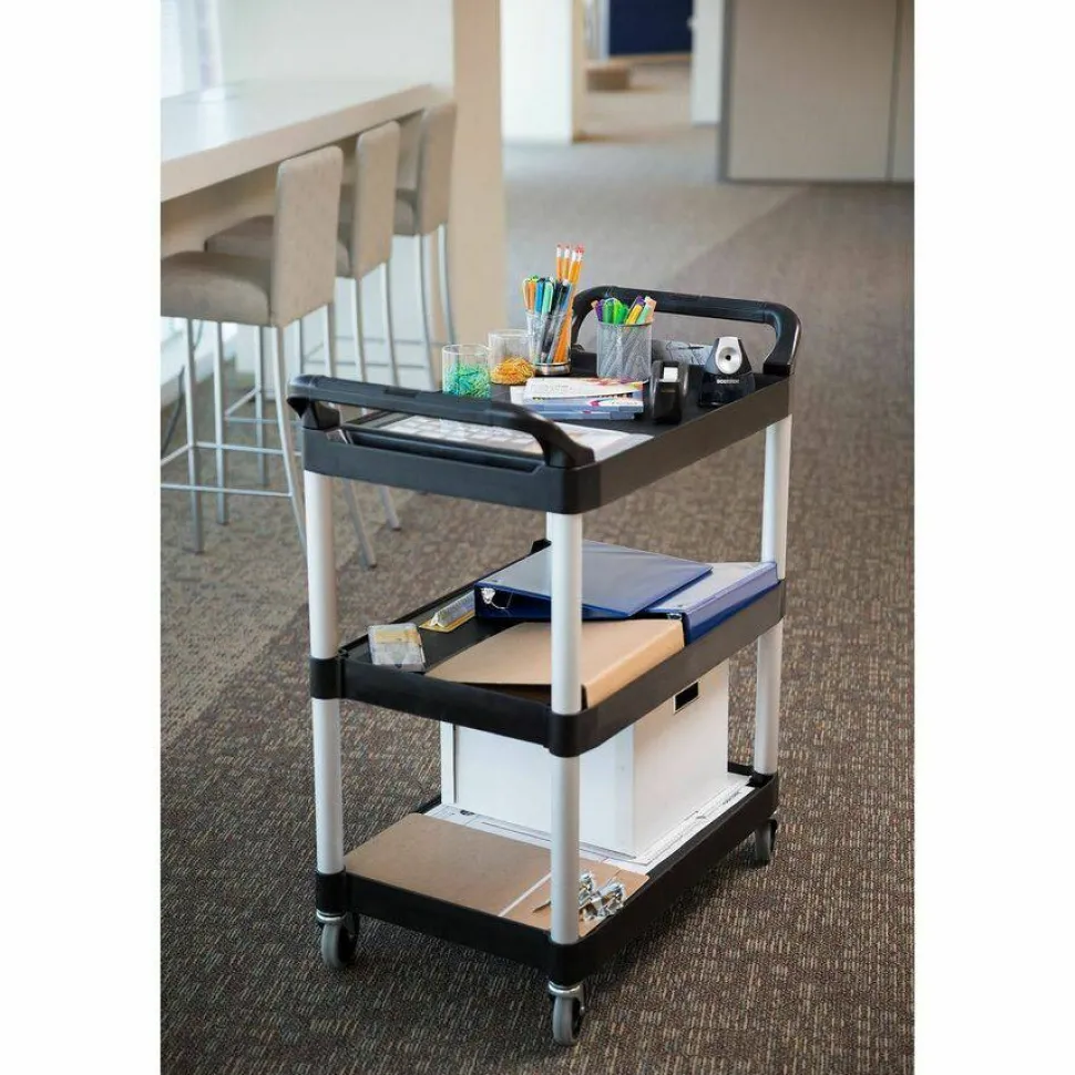 Rubbermaid 3-Shelf Utility Cart, 37 3/4"H x 33 5/8"W x 18 5/8"D, Black