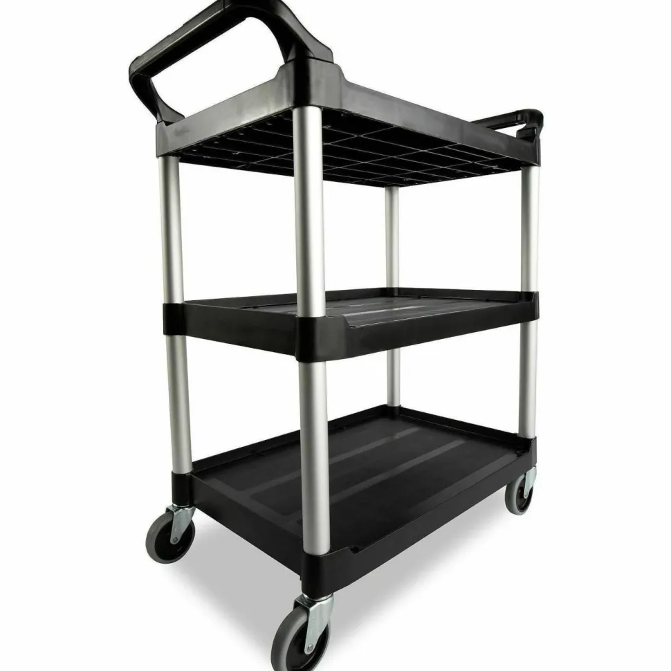 Rubbermaid 3-Shelf Utility Cart, 37 3/4"H x 33 5/8"W x 18 5/8"D, Black