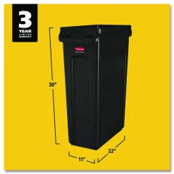 Rubbermaid Slim Jim Commercial Rectangular Plastic Waste Receptacle, 23 Gallons, 30"H x 22"W x 11"D, Black